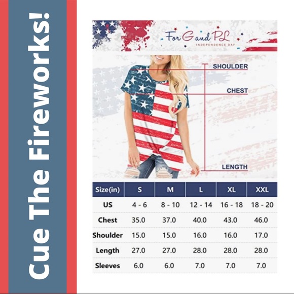 NWOT For G and PL American Flag Twist Knot Short Sleeve Top--Large - Picture 4 of 15